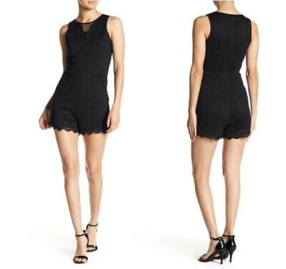 NEW Bebe Black Lace Floral Romper Sleeveless Back Zip Short Size 12